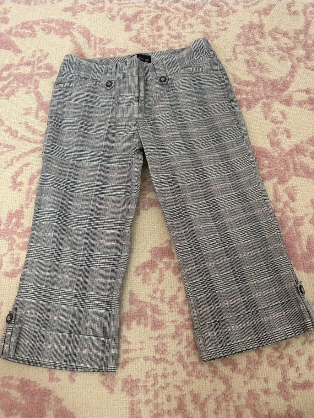 Star City Black and White Plaid Capri Pants with Side Button